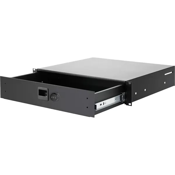 Cajón para rack Adam Hall de aluminio de 19″ con cerradura de combinación incorporada (2 RU)