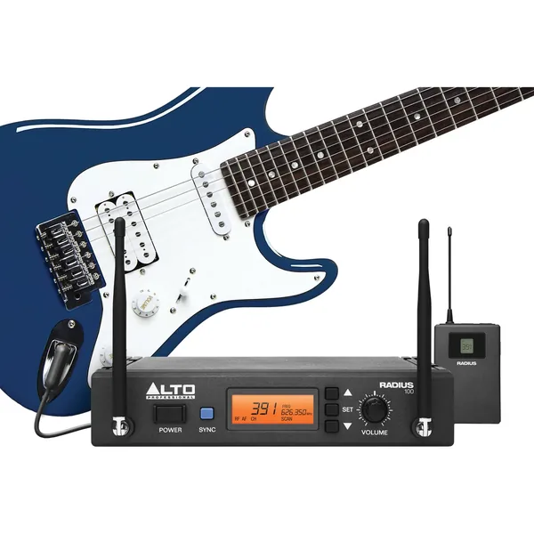Alto Professional Radius 100 sistema con micrófono inalámbrico de diversidad UHF profesional con cable adaptador de instrumento de 1/4″