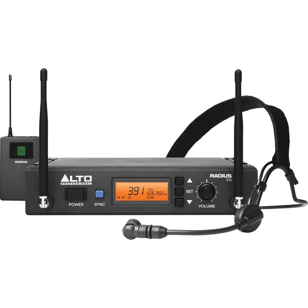 Alto Professional Radius 100 Sistema con micrófono inalámbrico de diversidad UHF profesional con micrófono para auriculares