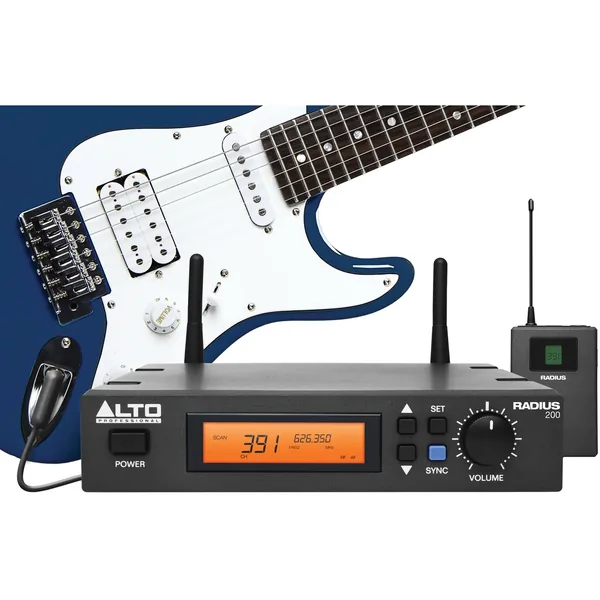 Alto Professional Radius 200 Sistema con micrófono inalámbrico de diversidad UHF profesional con cable adaptador de instrumento de 1/4″