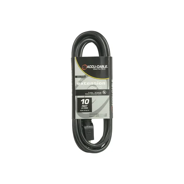 American DJ Accu-Cable 3-Wire Edison AC Extension Cord (16 AWG, Black, 10′)