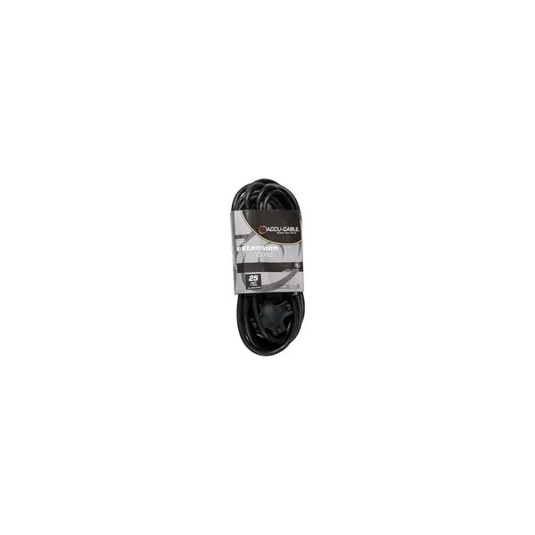 American DJ Accu-Cable 3-Wire Edison AC Extension Cord with Three Plugs (12 AWG, Black, 25′)