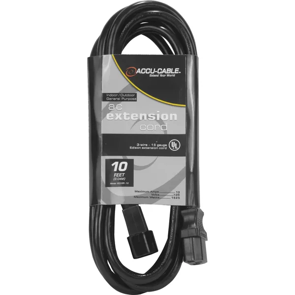 American DJ Accu-Cable Indoor-Outdoor General Purpose IEC Extension Cord (10′)