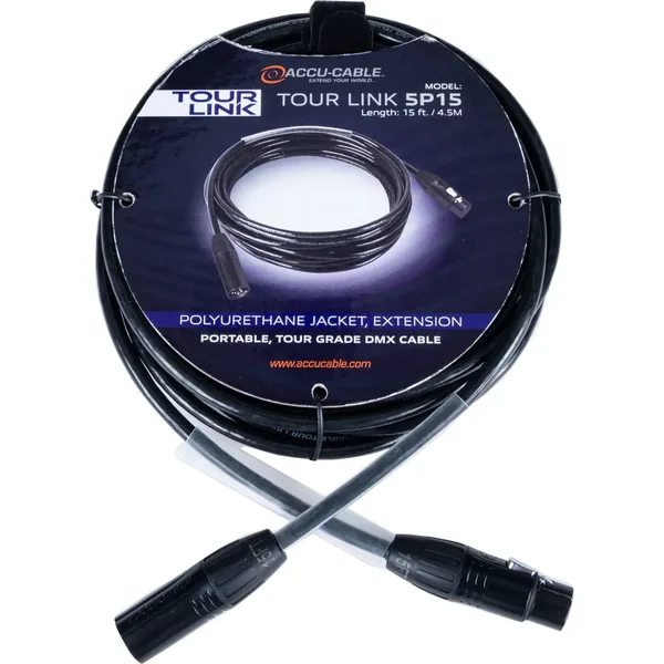 American DJ Tour Link 5P15 Cable DMX profesional Accu-Cable Series de 5 pines (15′)