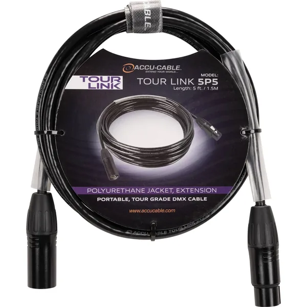 American DJ Tour Link 5P5 Cable DMX profesional Accu-Cable Series de 5 pines (5′)