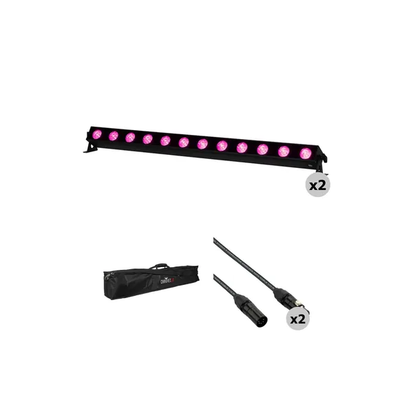 American DJ UBL12H RGBAL+UV Kit de barra de luz lineal con bolsa y cables DMX (paquete de 2)