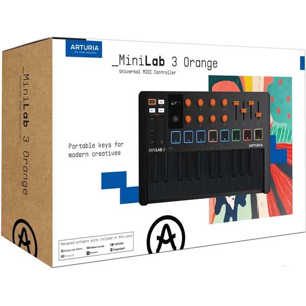 Arturia MiniLab 3 Teclado MIDI compacto y controlador de pad (edición especial naranja y negro)