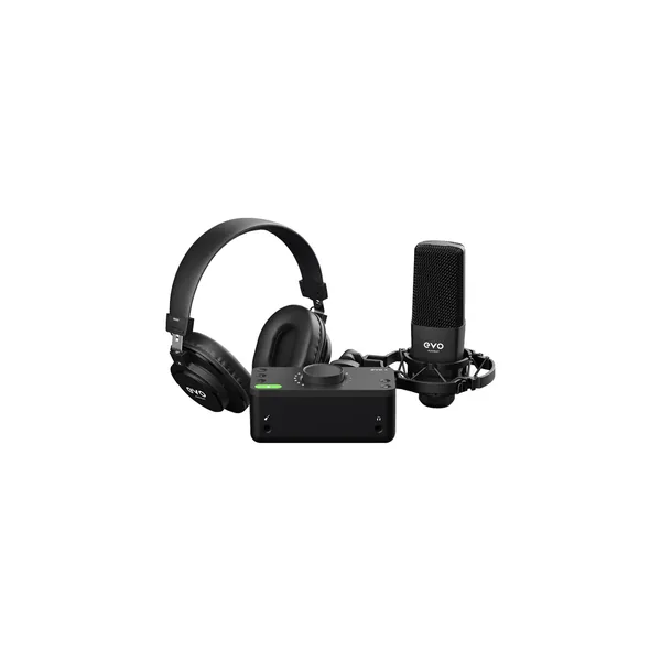 Paquete de grabación Audient EVO Start con interfaz de audio USB, auriculares, micrófono, soporte antivibración y cable de micrófono