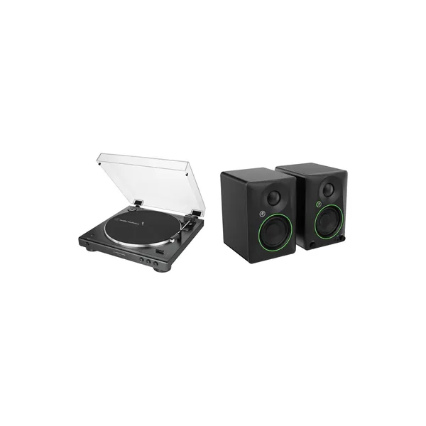 Audio-Technica AT-LP60XBT-BK Kit de par de parlantes Bluetooth Mackie CR3.5BT y tocadiscos (negro)