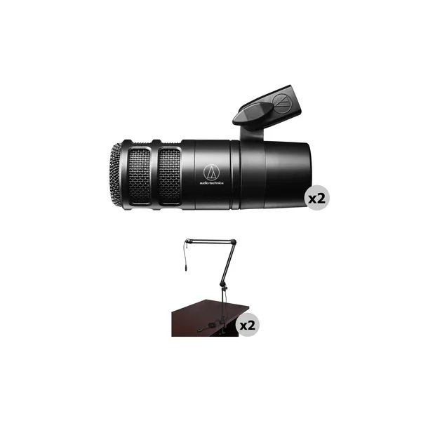 Audio-Technica AT2040 Kit de micrófono para podcast para 2 personas con brazos de transmisión