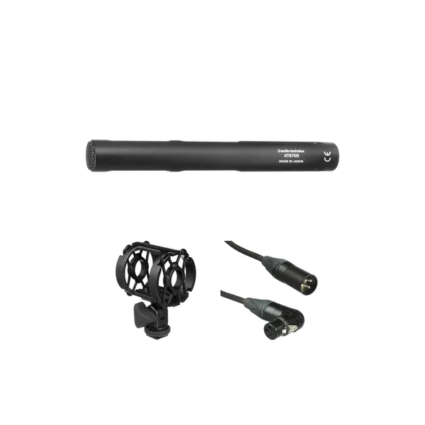 Audio-Technica AT875R Kit de micrófono tipo cañón corto con soporte antivibración y cable XLR
