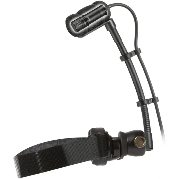 Audio-Technica ATM350W Micrófono de condensador cardioide para instrumentos con sistema de montaje de viento de madera (cuello de cisne de 5″)