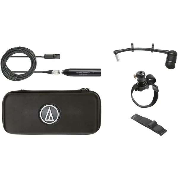 Audio-Technica ATM350W Micrófono de condensador cardioide para instrumentos con sistema de montaje de viento de madera (cuello de cisne de 5″)