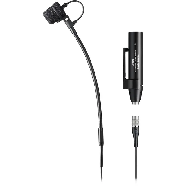 Audio-Technica ATM355VF Micrófono de condensador cardioide con clip para instrumentos con módulo de alimentación para inalámbrico y cableado (conectores estilo cW y XLR)