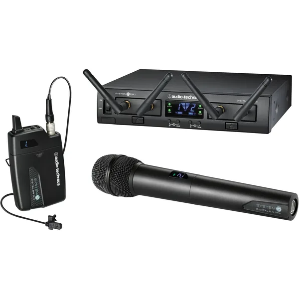 Audio-Technica ATW-1312/L System 10 PRO Sistema combinado inalámbrico digital de doble canal Lavalier y micrófono de mano (2,4 GHz)