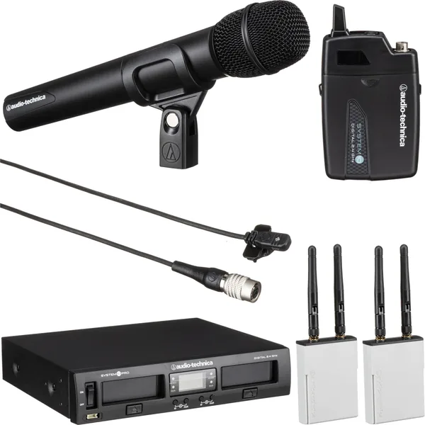 Audio-Technica ATW-1312/L System 10 PRO Sistema combinado inalámbrico digital de doble canal Lavalier y micrófono de mano (2,4 GHz)