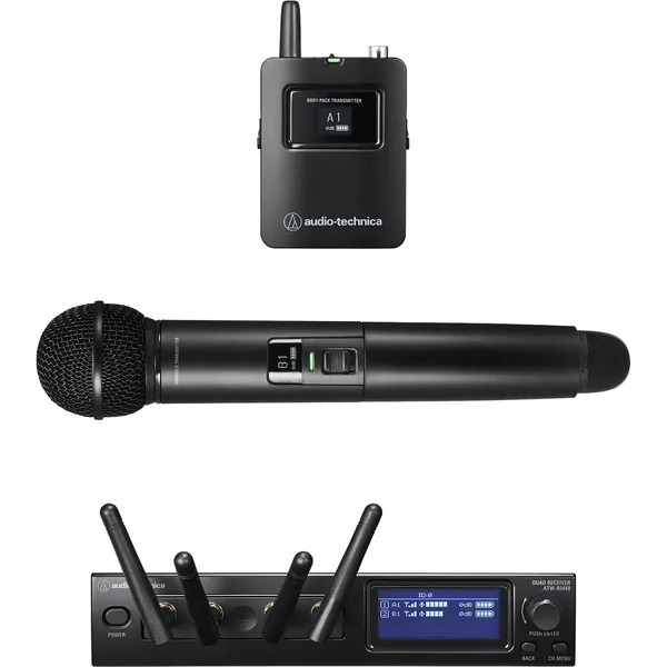 Audio-Technica ATW-1423 System 20 PRO Sistema de micrófono combinado inalámbrico digital para 2 personas con transmisores de mano y petaca (2,4 GHz)