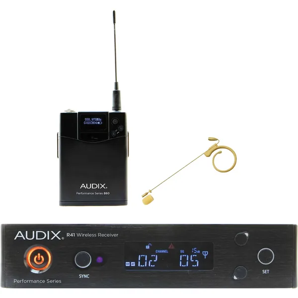 Audix AP41 Performance Series Sistema inalámbrico Bodypack de un solo canal con micrófono condensador de un solo oído HT7 (Beige, 554 a 586 MHz)