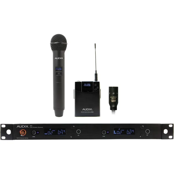 Audix AP42 Performance Series Combo de doble canal OM2 portátil y sistema inalámbrico ADX10 Lavalier (522 a 554 MHz)