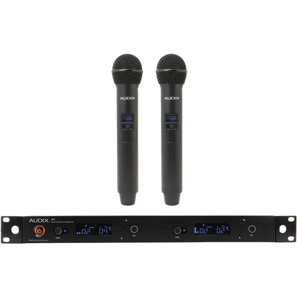 Audix AP62 OM2 R62 Receptor de diversidad verdadera de doble canal con dos transmisores de micrófono de mano H60 OM2 (522 a 586 MHz)
