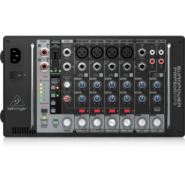 Behringer Europower PMP500MP3 Mezclador PA de 500 W, 8 entradas y reproductor de MP3