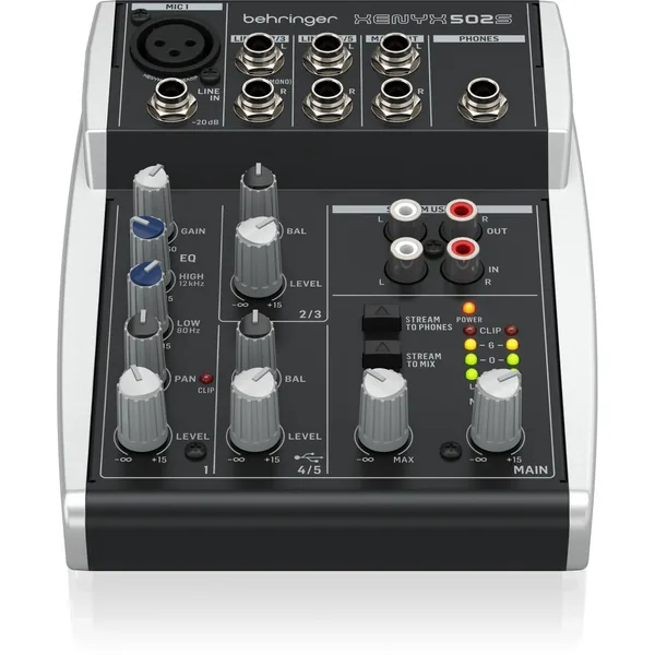 Behringer XENYX 502S Mezclador analógico premium de 5 entradas con transmisión USB