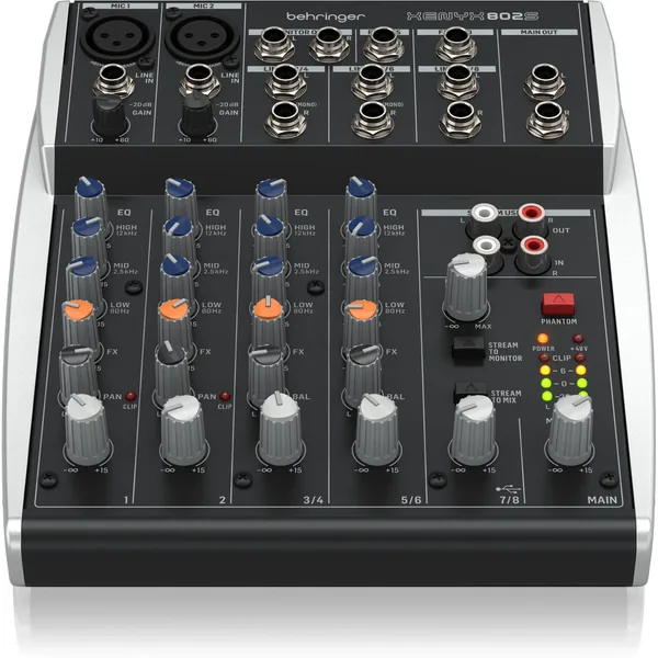 Behringer XENYX 802S Mezclador analógico premium de 8 entradas con transmisión USB