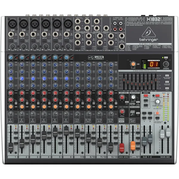 Behringer XENYX X1832USB Mezclador analógico premium de 18 entradas con interfaz de audio USB y multiefectos
