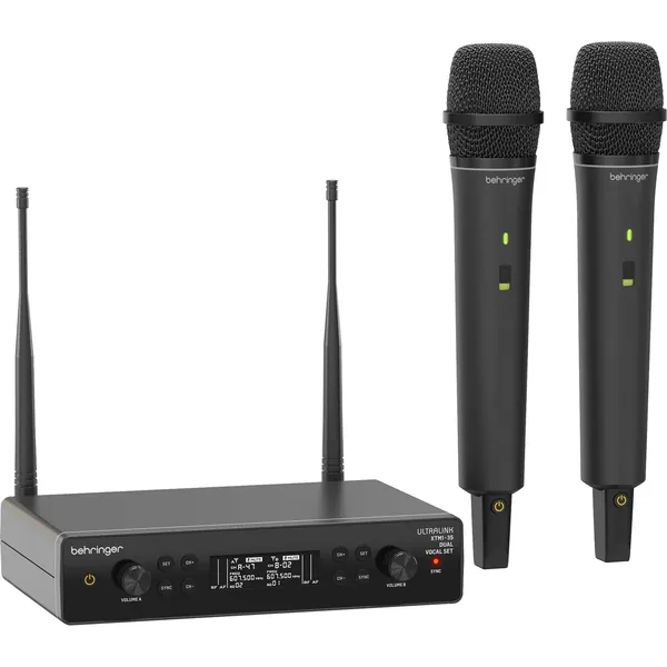 Behringer XTM1-35 DUAL VOCAL SET Sistema de micrófono cardioide de mano inalámbrico para 2 personas (EE. UU.: 584 a 608 MHz)