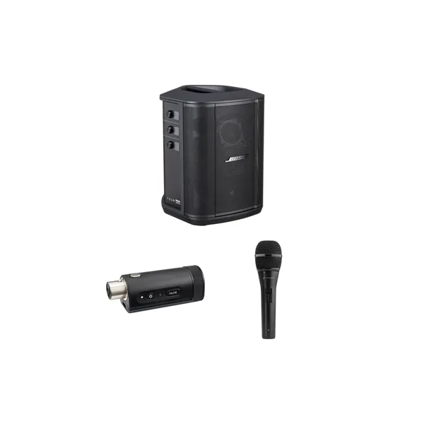 Kit de sistema PA inalámbrico Bose S1 Pro+ con transmisor de micrófono/línea y micrófono de mano