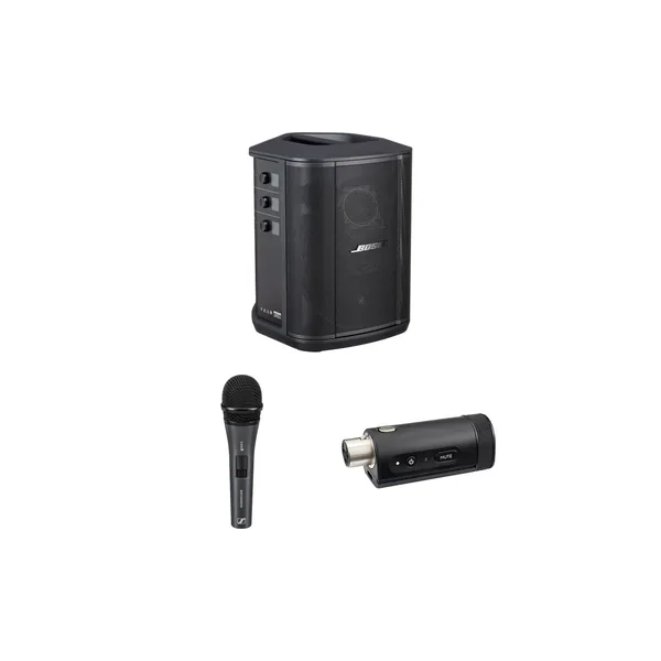Kit de sistema PA inalámbrico Bose S1 Pro+ con micrófono de mano Sennheiser y transmisor de micrófono