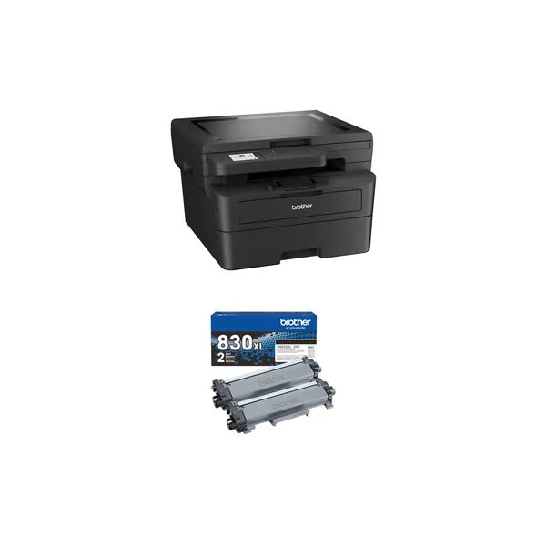Impresora láser monocromática multifunción Brother HL-L2480DW con kit de cartucho de tóner negro de alto rendimiento TN830XL2PK