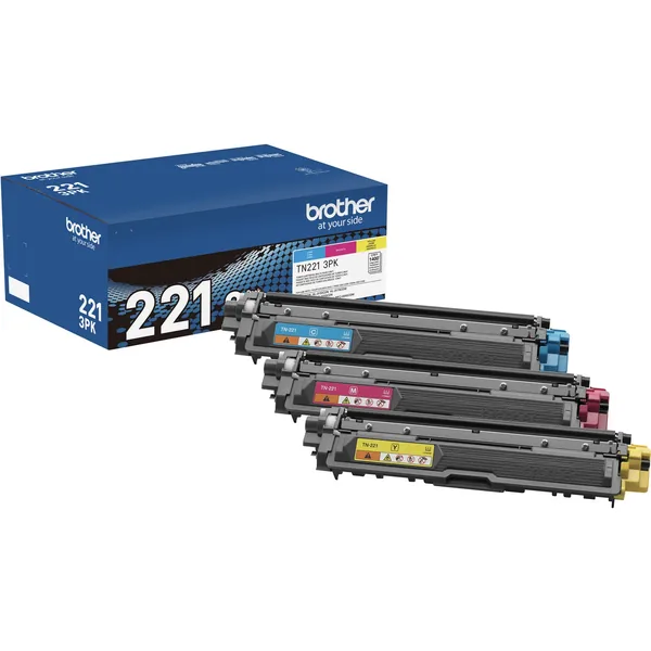 Brother TN221 Cartucho de tóner de color de rendimiento estándar, paquete de 3
