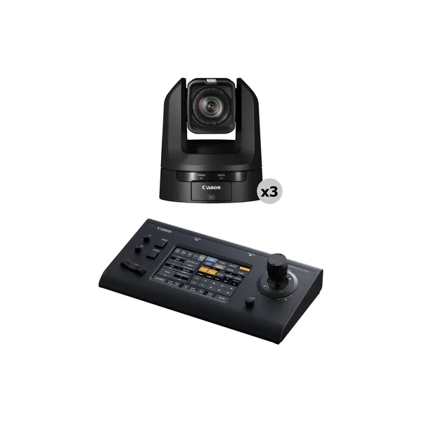 Canon 3 x CR-N100 PTZ Cameras with RC-IP100 IP Controller Kit (Satin Black)