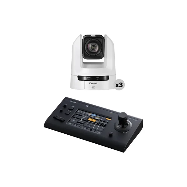 Canon 3 x CR-N100 PTZ Cameras with RC-IP100 IP Controller Kit (Titanium White)