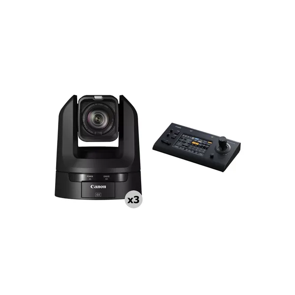 Kit de 3 cámaras Canon CR-N300 4K PTZ con controlador RC-IP100 (negro satinado)