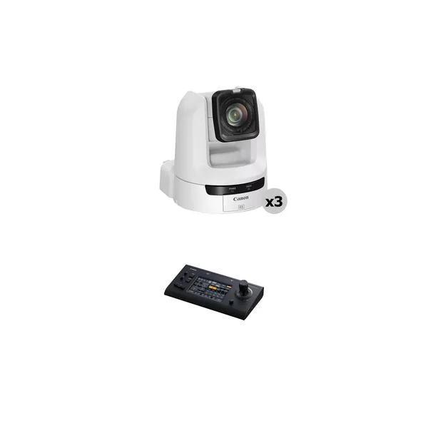 Canon CR-N300 4K PTZ 3-Camera Kit with RC-IP100 Controller (Titanium White)