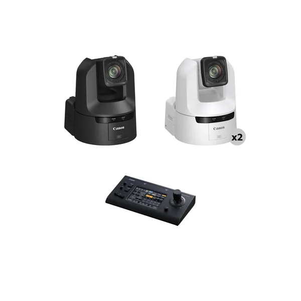 Canon CR-N350 4K 3G-SDI NDI 20x Zoom PTZ 3-Camera Kit with Touchscreen Controller (1x Black, 2x White)
