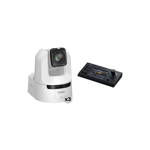 Canon CR-N350 4K NDI PTZ 3-Camera Kit with RC-IP1000 Controller (Titanium White)