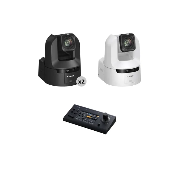 Canon CR-N400 4K 12G-SDI 20x Zoom PTZ 3-Camera Kit with RC-IP1000 Controller (1x White, 2x Black)