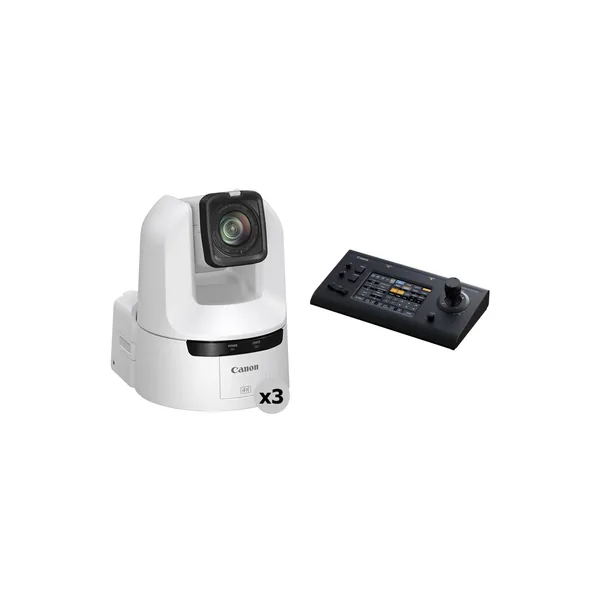 Canon CR-N400 4K 12G-SDI 20x Zoom PTZ 3-Camera Kit with RC-IP1000 Controller (White)