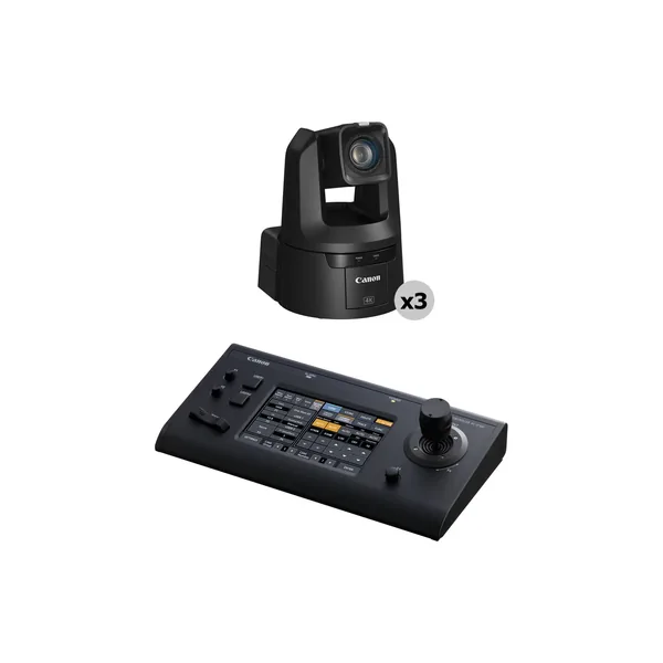Canon CR-N500 4K NDI 15x Zoom PTZ 3-Camera Kit with Touchscreen Controller (Satin Black)