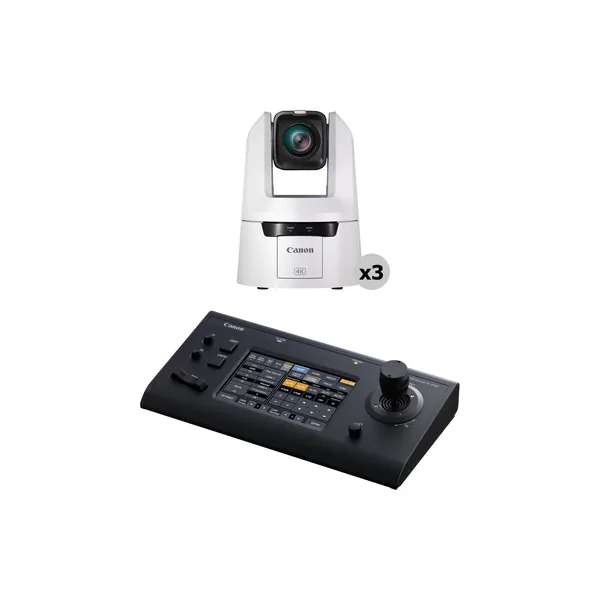 Canon CR-N500 4K NDI 15x Zoom PTZ 3-Camera Kit with Touchscreen Controller (Titanium White)