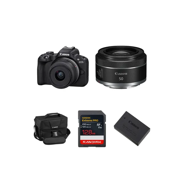 Canon EOS R50 Mirrorless Camera with 18-45mm & 50mm f/1.8 Lenses and Essentials+ Kit (Black)