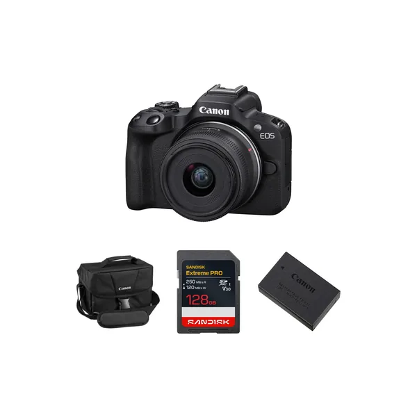 Canon EOS R50 Mirrorless Camera with 18-45mm Lens and Essentials+ Kit (Black)