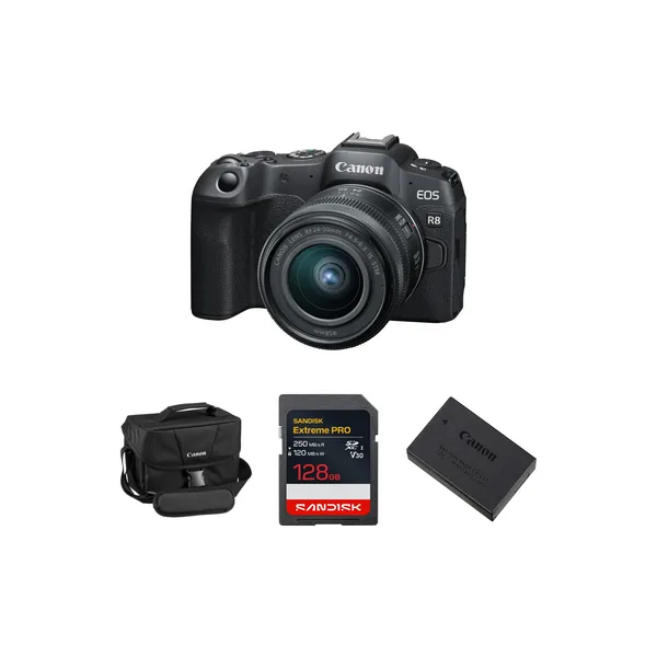 Canon EOS R8 Mirrorless Camera with 24-50mm f/4.5-6.3 Lens and Essentials+ Kit