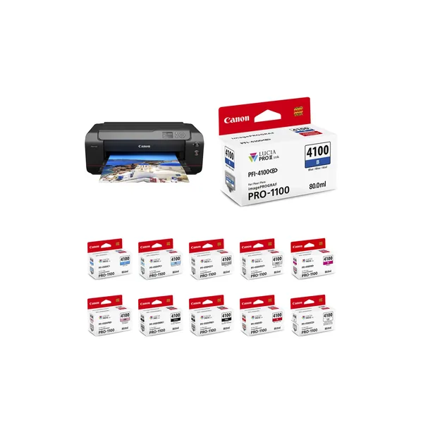 Canon imagePROGRAF PRO-1100 Professional 17″ Wireless Inkjet Photo Printer with 12 PFI-4100 Ink Tanks Kit