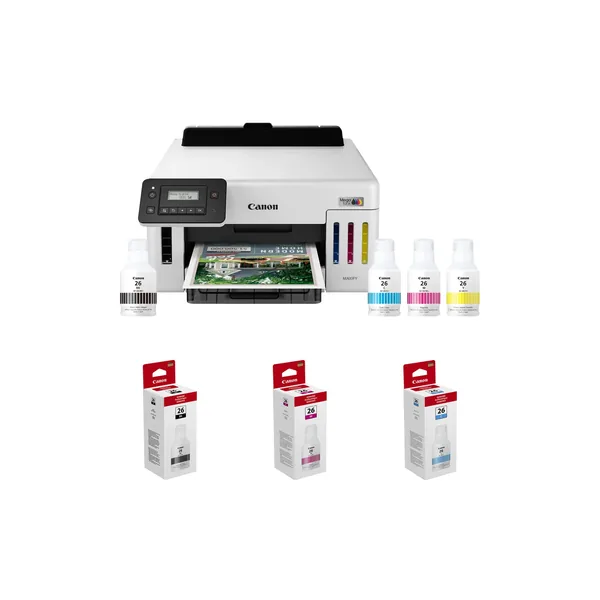 Canon MegaTank GX5120 Inkjet Color Printer with Three GI-26 Ink Bottles Kit