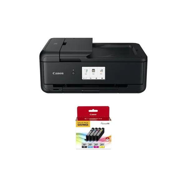 Canon Pixma TS9520a Wireless All-in-One Inkjet Printer with CLI-281 4-Color Ink Tank Value Pack (Black)