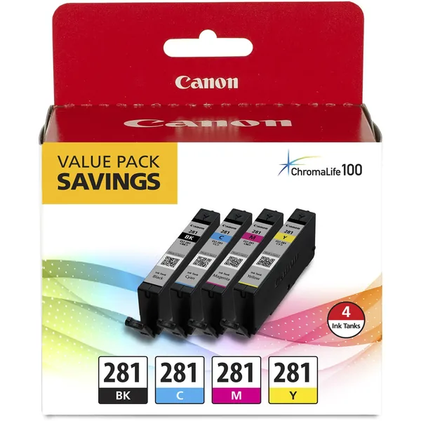 Canon Pixma TS9520a Wireless All-in-One Inkjet Printer with CLI-281 4-Color Ink Tank Value Pack (Black)